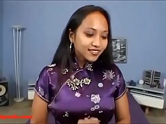Big White Cock Stretches Open Asian Maid's Wet Pussy